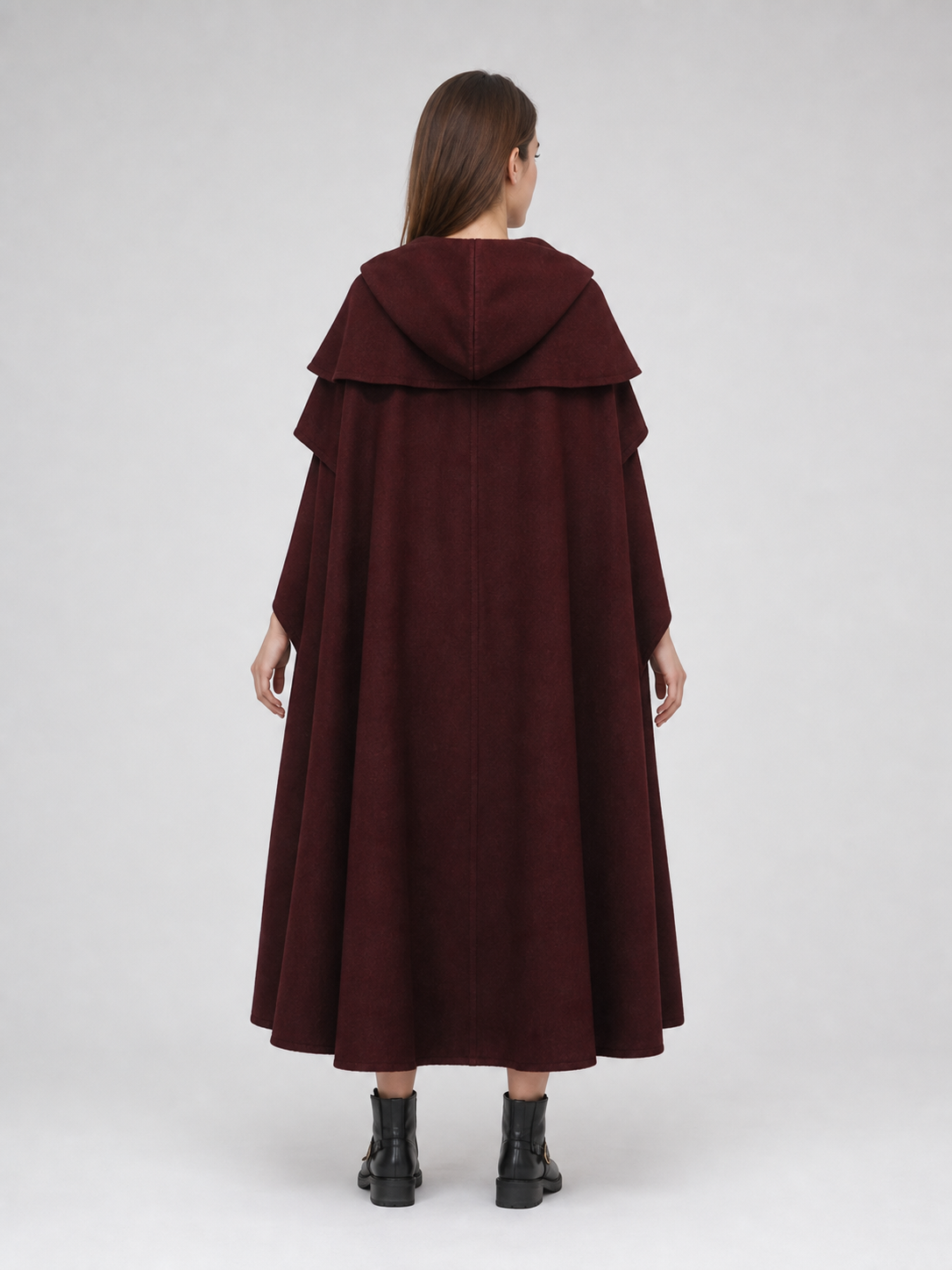 Medieval Gothic Hooded Cloak, Burgundy