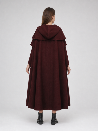 Medieval Gothic Hooded Cloak, Burgundy