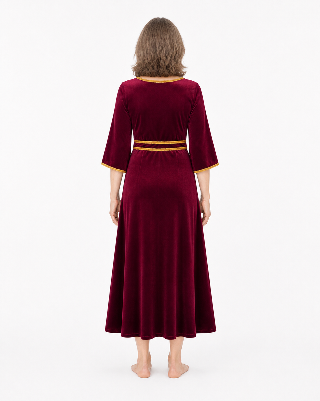 Burgundy Carnival Dress with Gold Trim back view