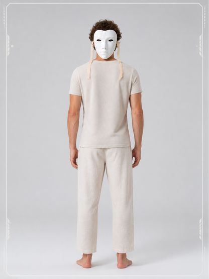 White Carnival Mask with Gold Ribbons for Halloween back view