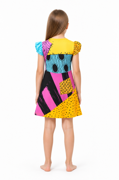 Halloween Carnival Dress with Geometric Print back view