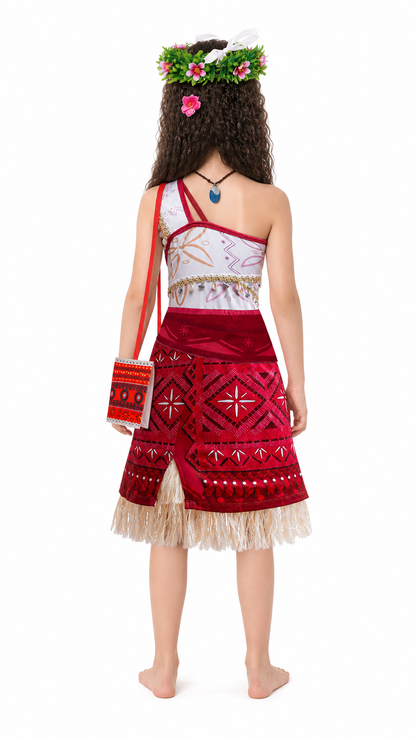 Moana Children's Carnival Costume with Ethnic Print back view