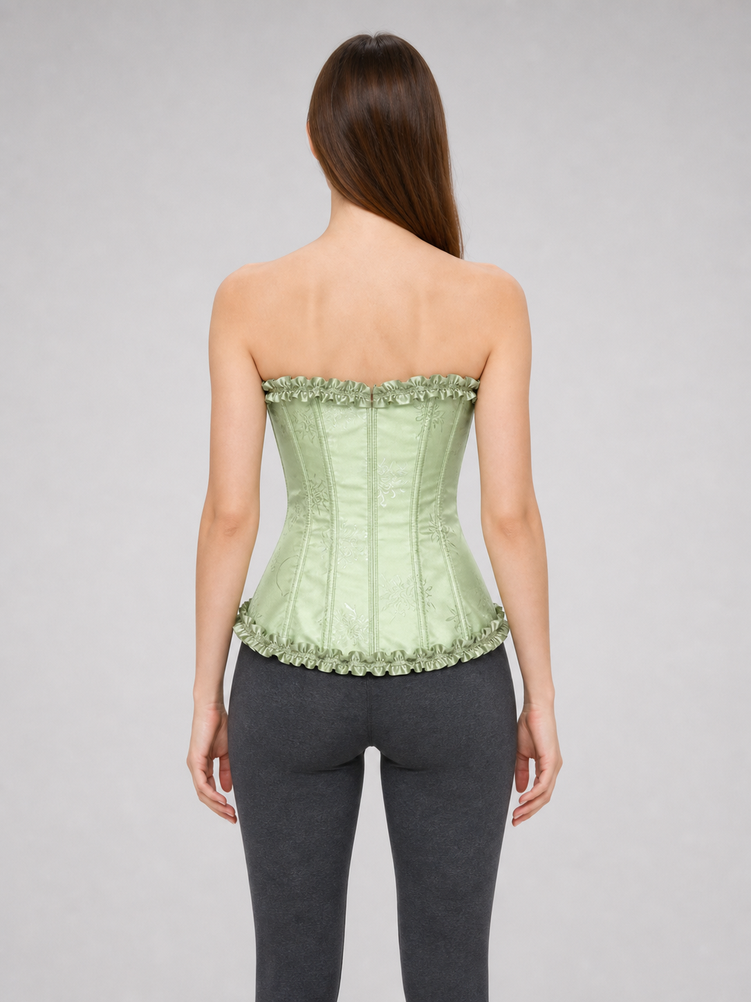 Light Green Corset Top with Ruffles and Lacing