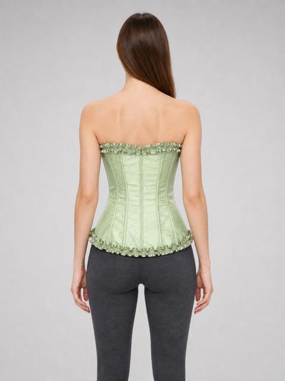 Light Green Corset Top with Ruffles and Lacing