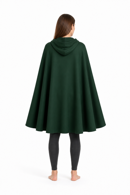 Green Medieval Hooded Cloak for Halloween back view