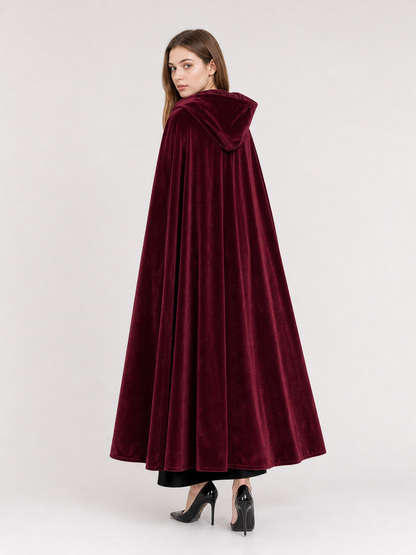 Burgundy Long Carnival Cloak with Hood