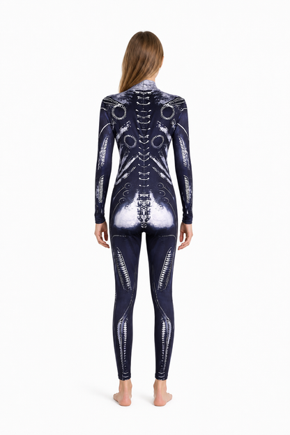 Halloween Skeleton Jumpsuit with Bone Print back view