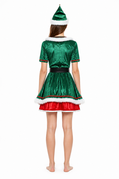 Holiday costume with dress, hat, and belt