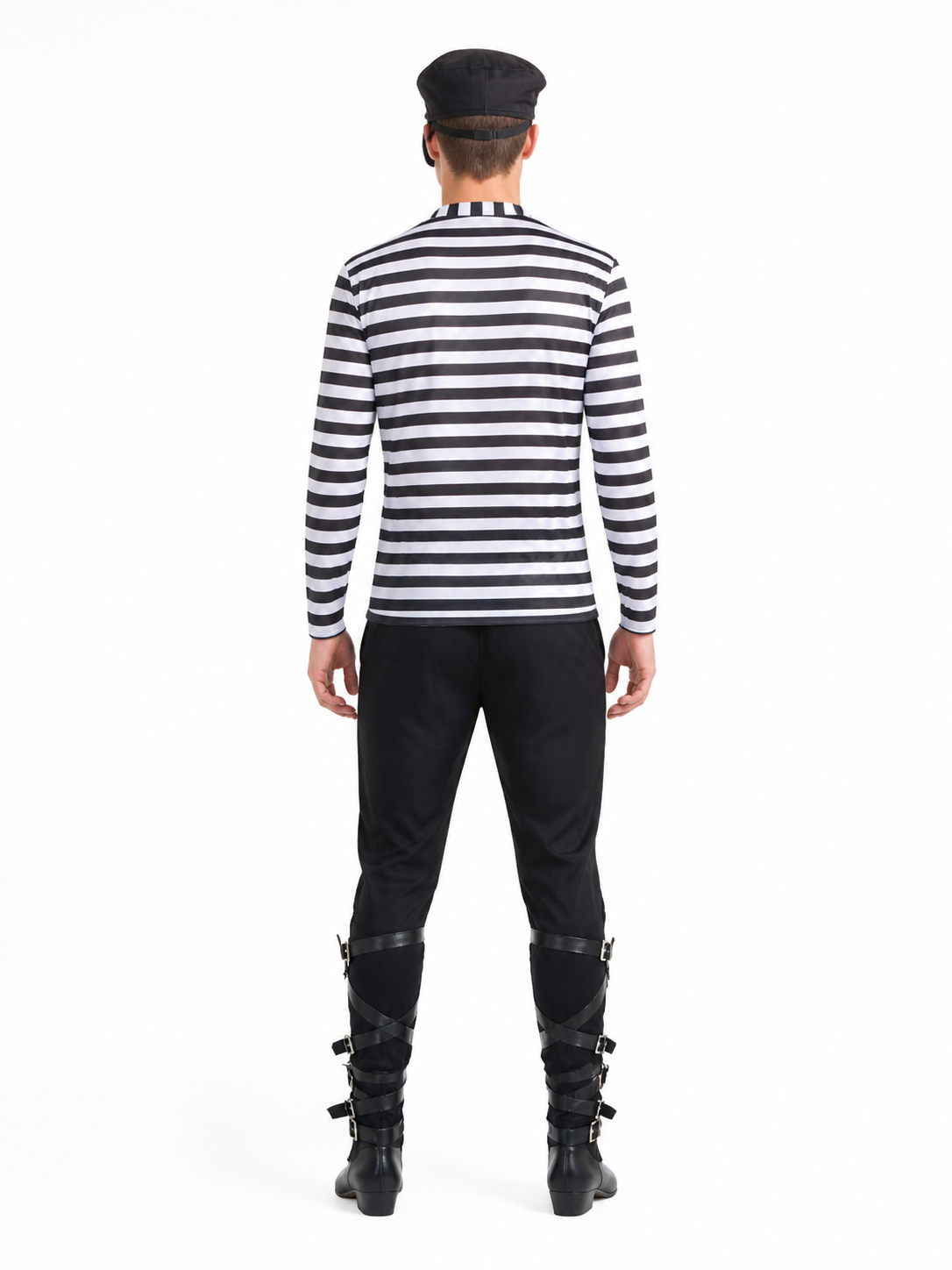 Black-and-White Striped Stage Thief Costume back view