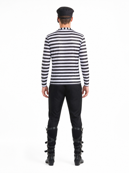 Black-and-White Striped Stage Thief Costume back view