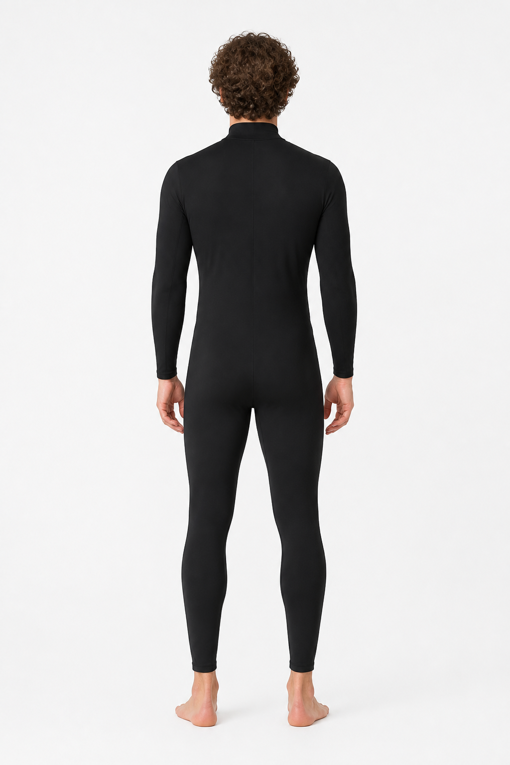 Fitted Jumpsuit with High Collar, Black back view