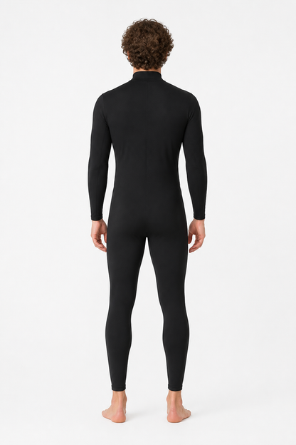 Fitted Jumpsuit with High Collar, Black back view
