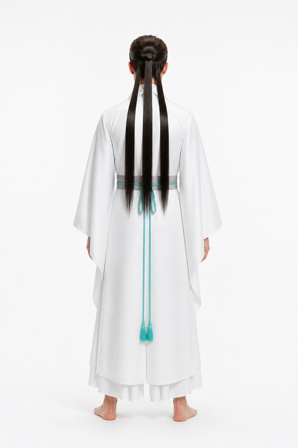 Xie Lian Cosplay Costume with Wig and Belt back view