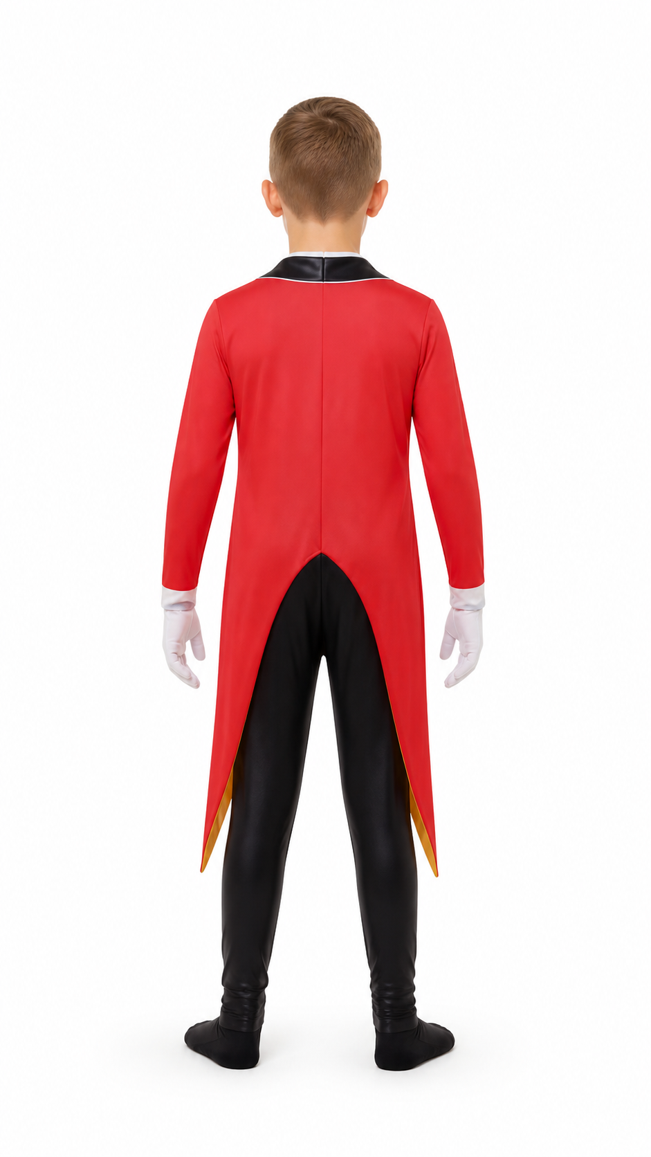 Clown Cosplay Jumpsuit, Red and Yellow Stripes, Tailcoat back view