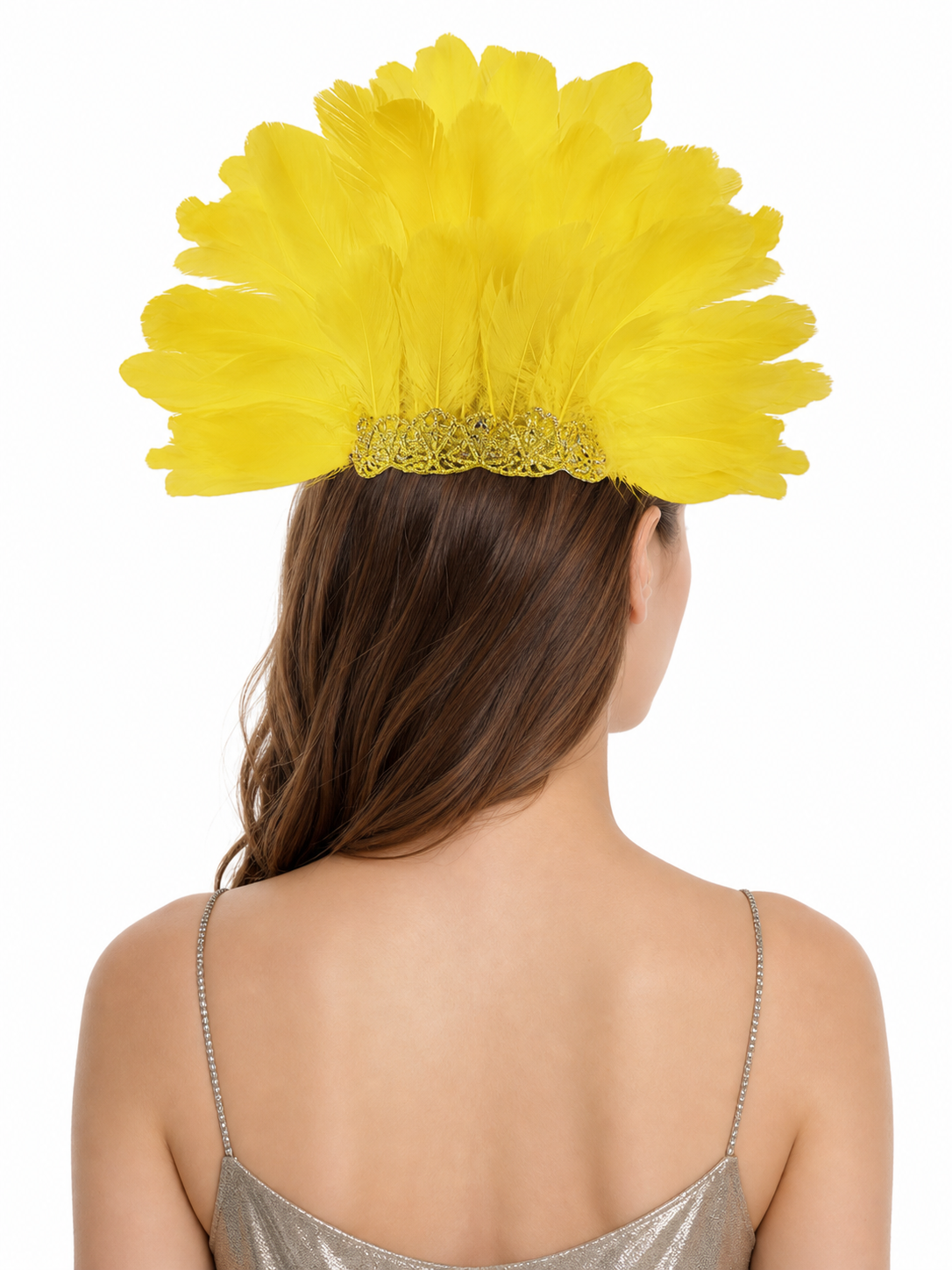 Carnival Mask with Yellow Feathers and Glitter