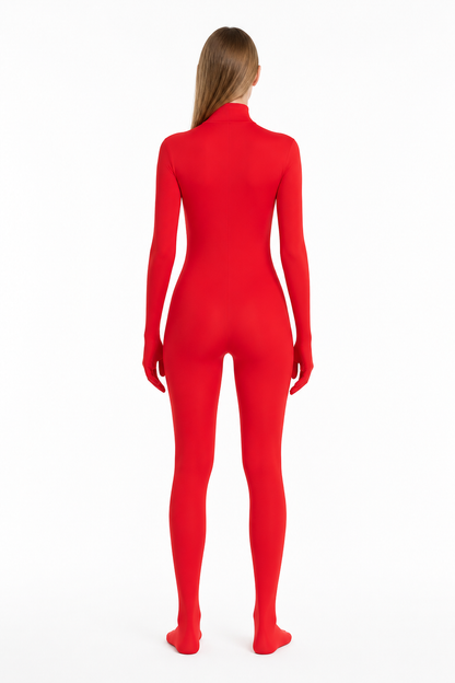 Fitted jumpsuit with covered hands and feet back view