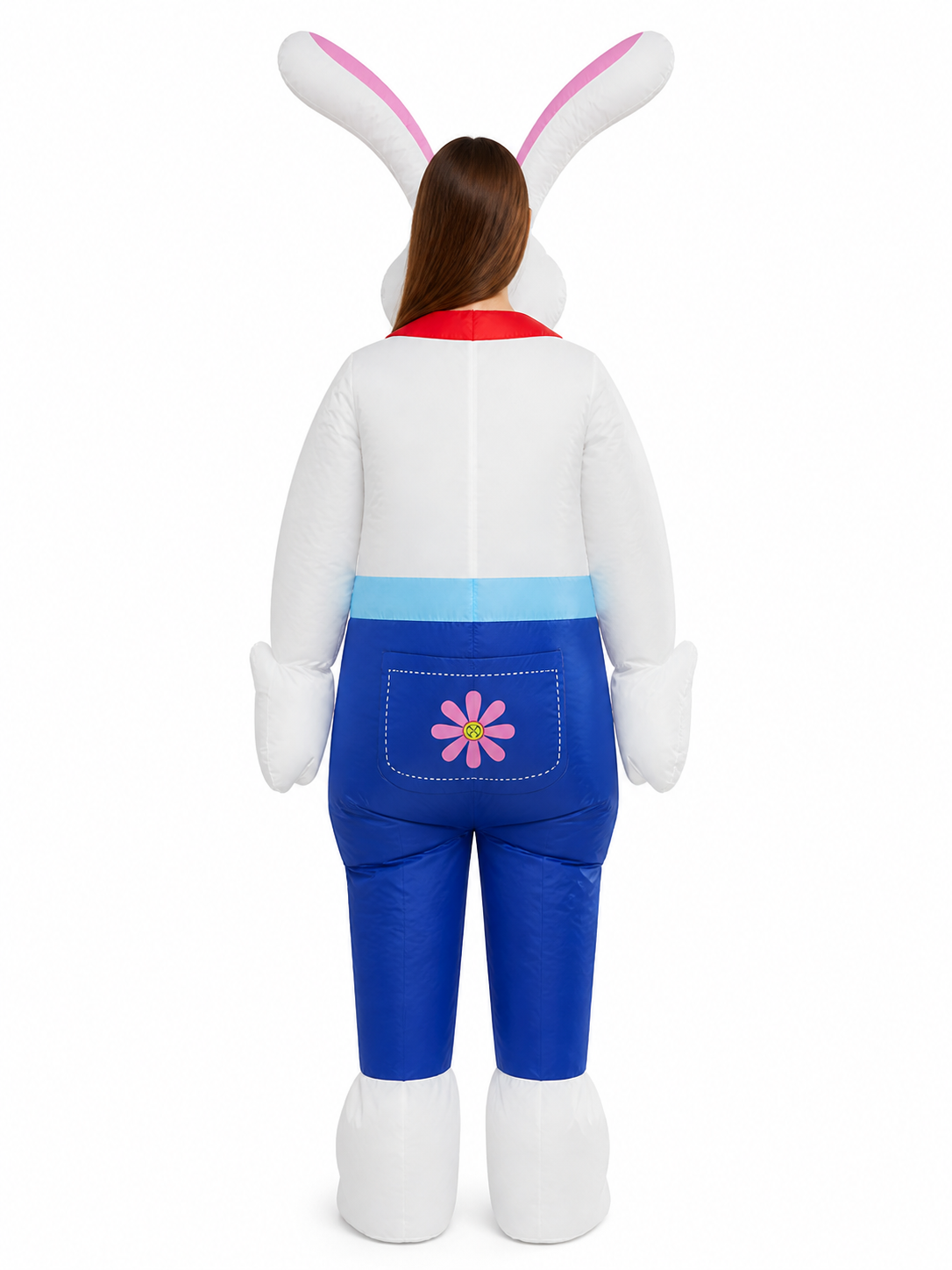 Inflatable Easter Bunny Costume with Ears and Flowers back view