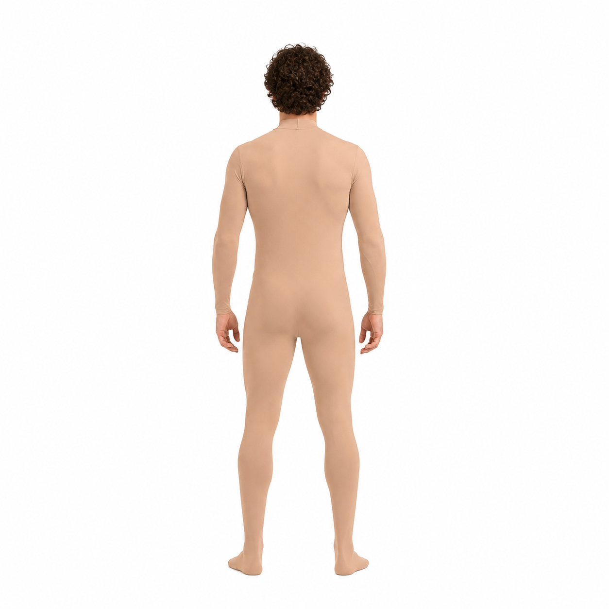 Skin-Tone Form-Fitting Jumpsuit with a High Collar back view