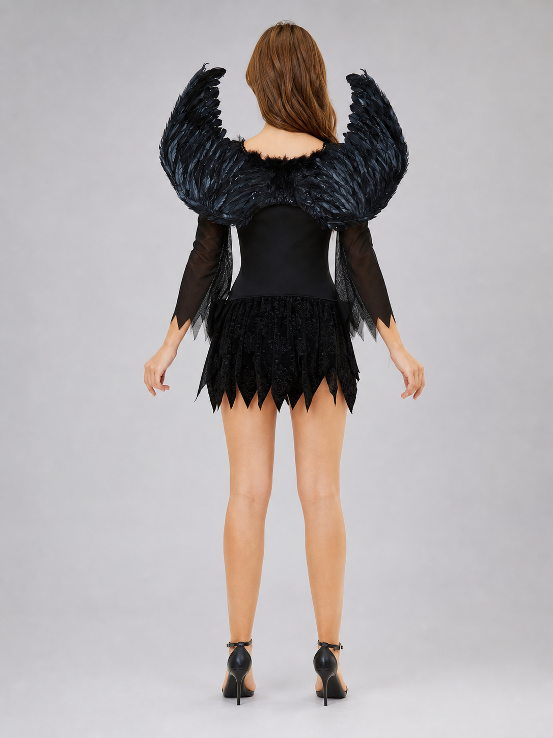 Black Angel Cosplay Costume with Wings back view