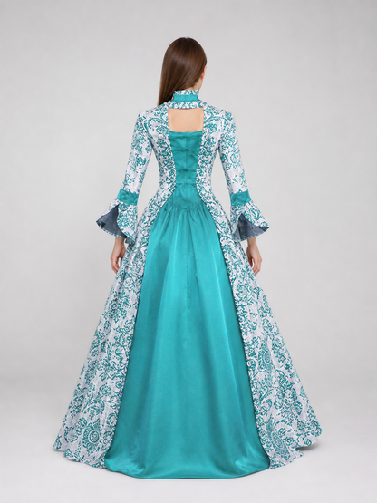 Long Dress with Pattern and Flared Sleeves