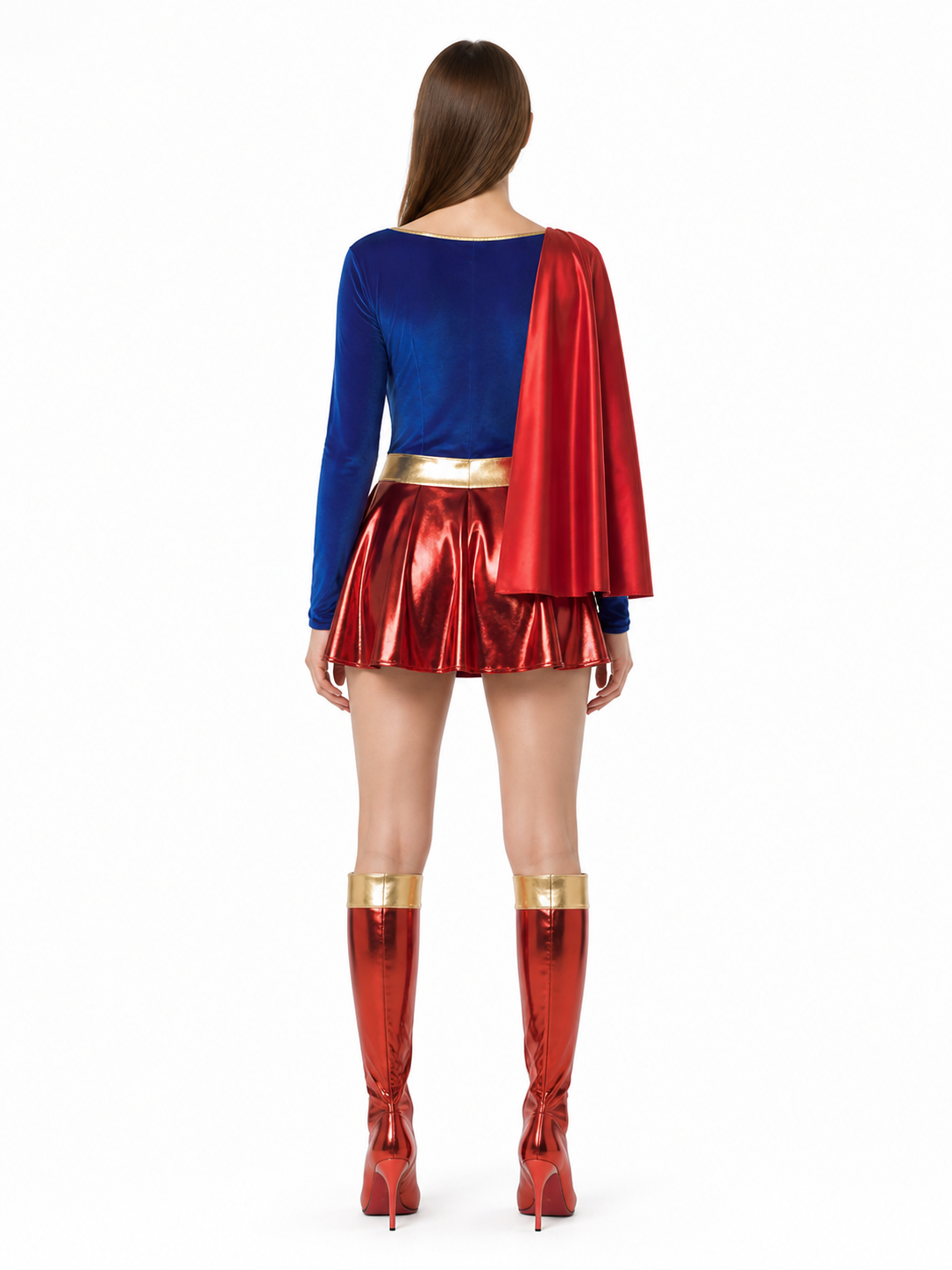 Stage Costume with Cape and Skirt in Red and Blue back view