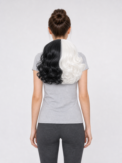Long Two-Tone Black and White Cosplay Wig