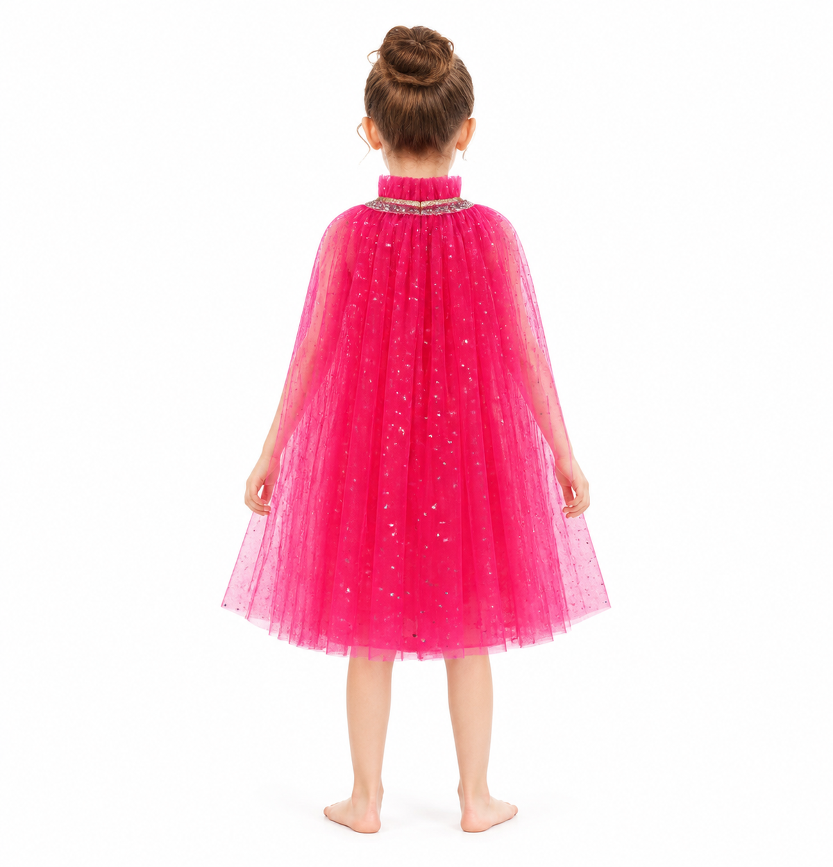 Children’s Pink Tulle Cape with Stars and Bow back view