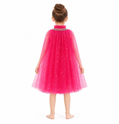 Children’s Pink Tulle Cape with Stars and Bow back view