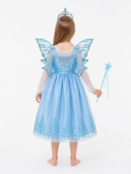 Princess Costume with Sequins, Butterfly Wings, and Crown back view