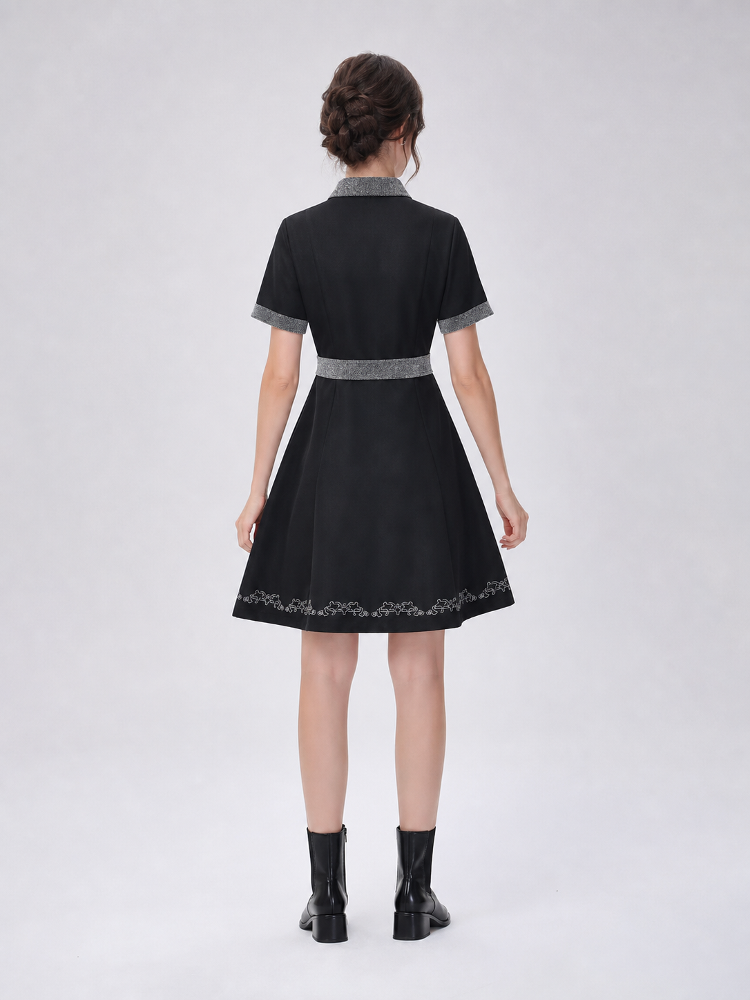 Western-Style Cosplay Dress with Belt and Bow back view