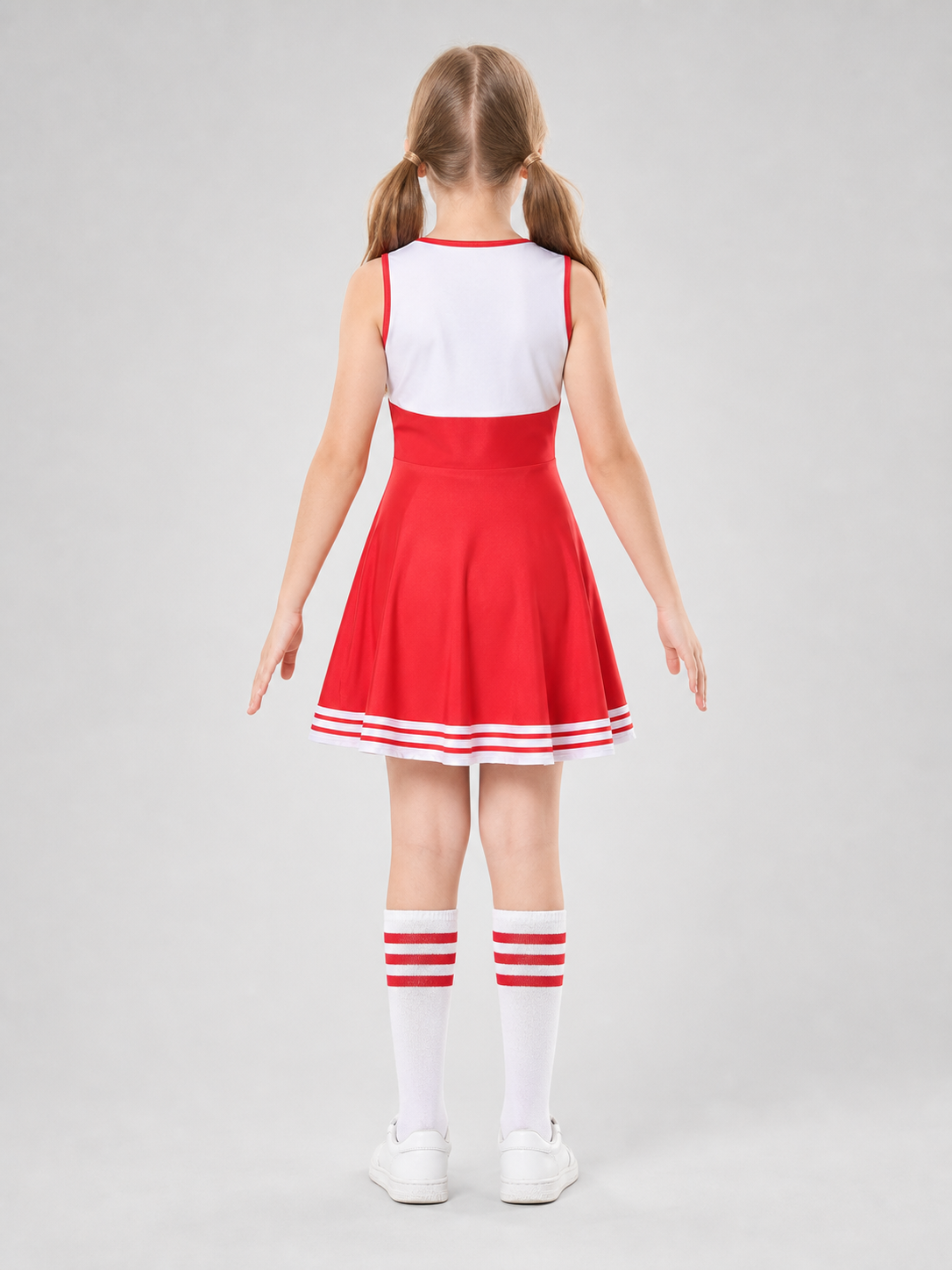 Cheerleading Costume: Dress, Leg Warmers, and Pom-Poms