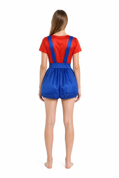 Mario Carnival Costume, Red and Blue Jumpsuit back view