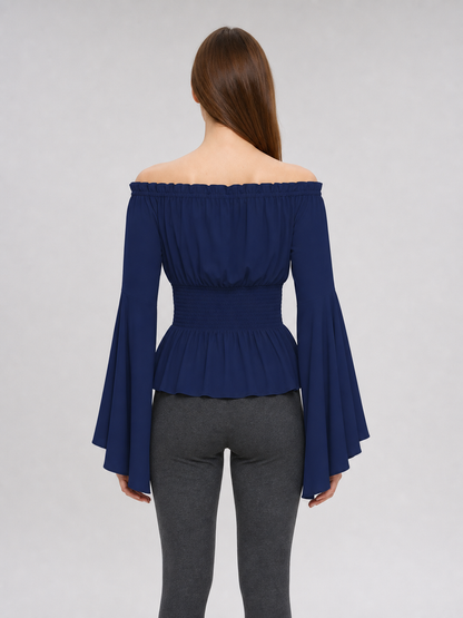 Off-the-Shoulder Blouse with Flared Sleeves