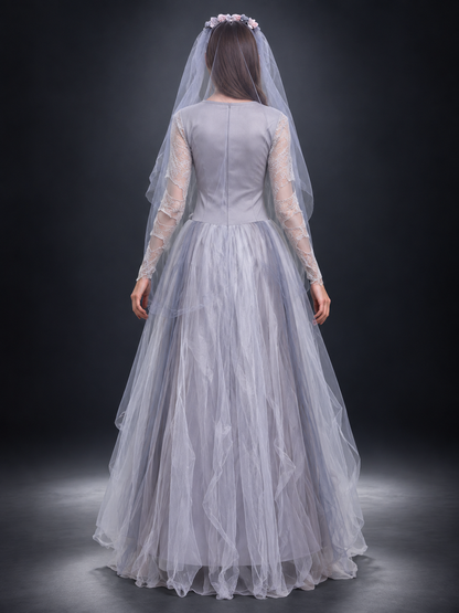 Gray carnival dress with a voluminous skirt and lacing
