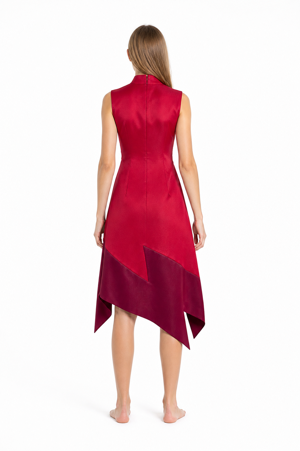 Asymmetrical Sleeveless Dress with a High Collar back view