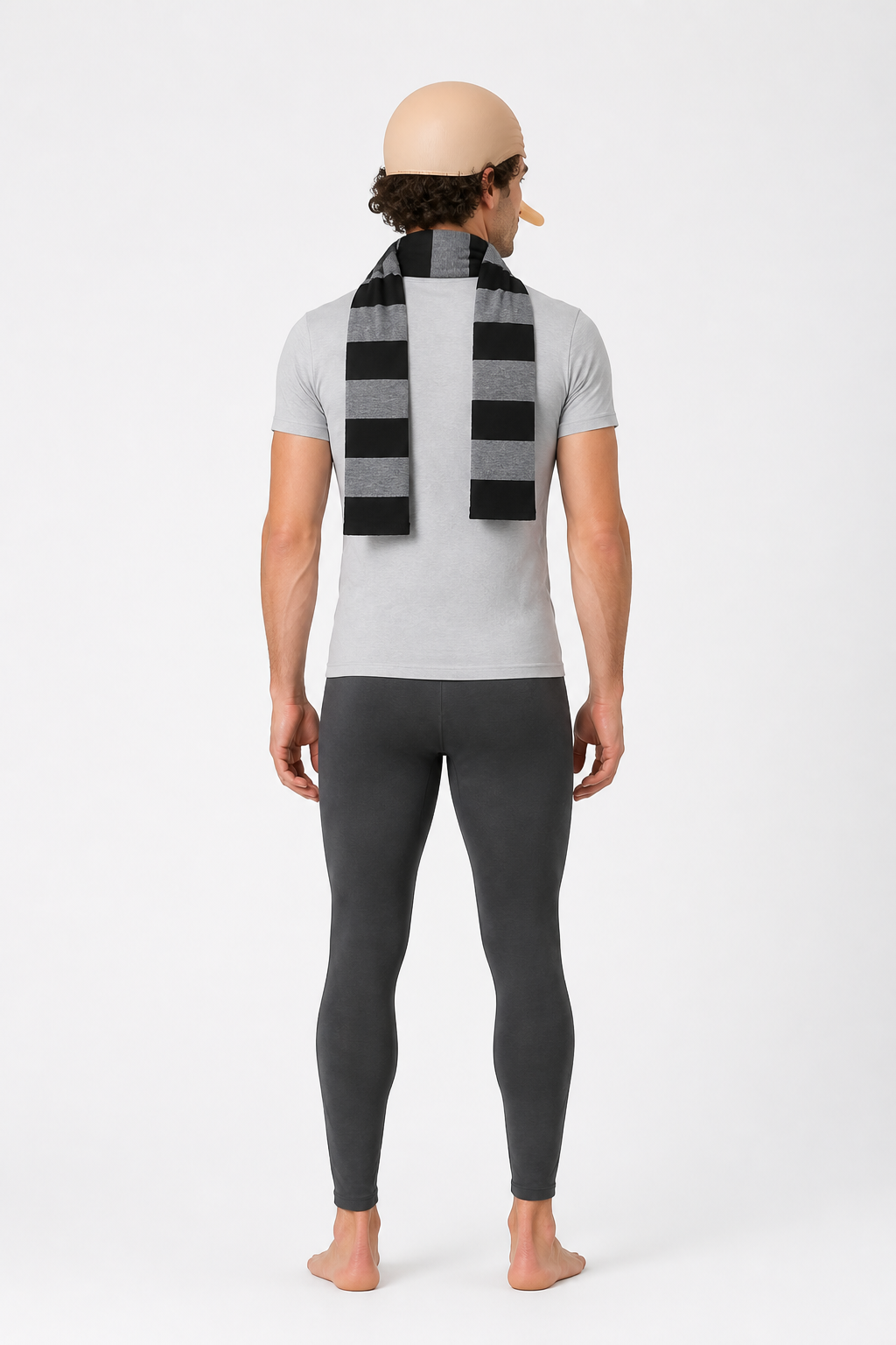 Gru Costume Accessory Set: Bald Cap, Scarf, Nose back view