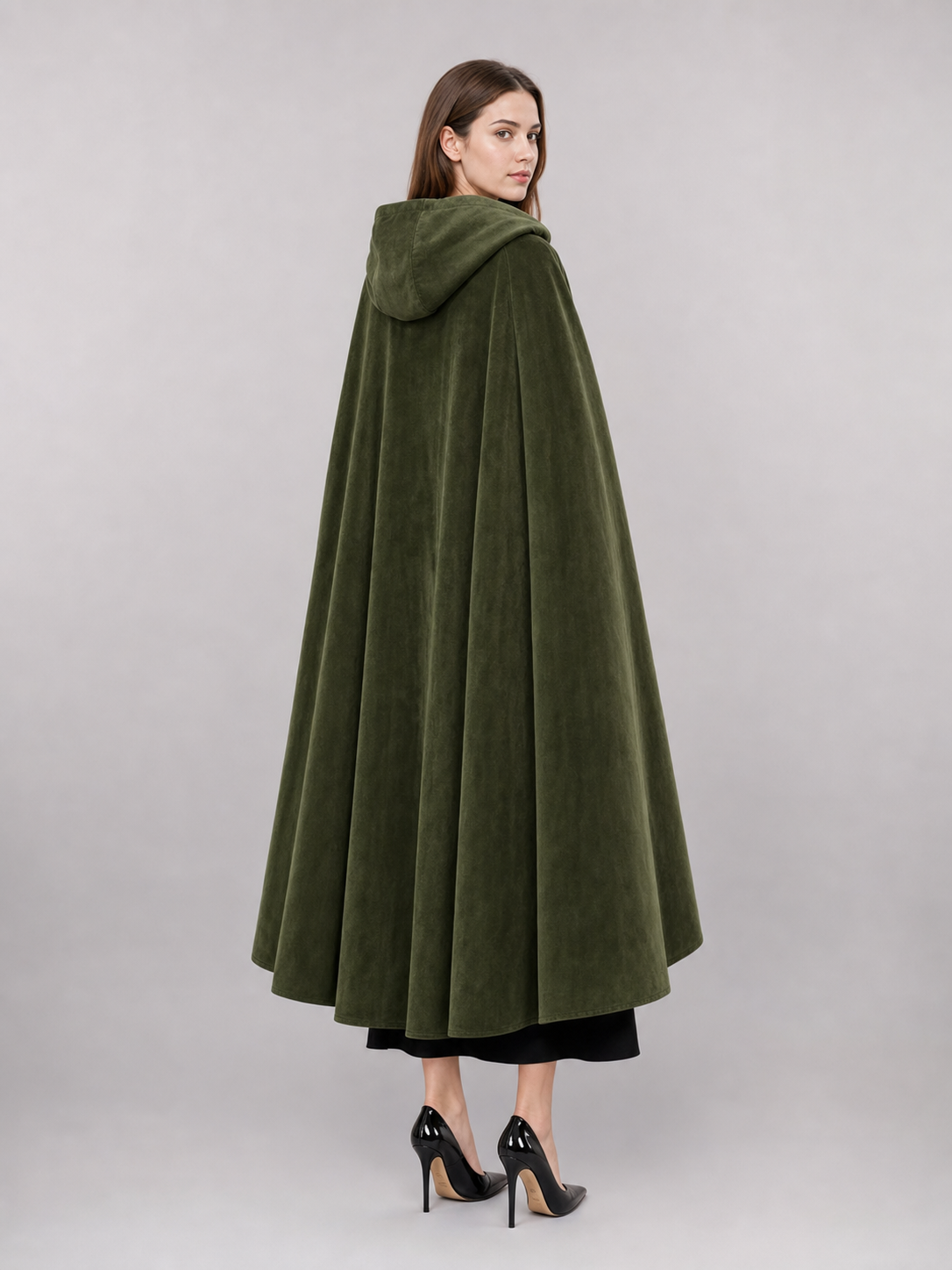 Long Green Hooded Costume Cloak