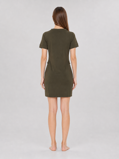 Military-Style Mini Dress with Zipper and Pockets