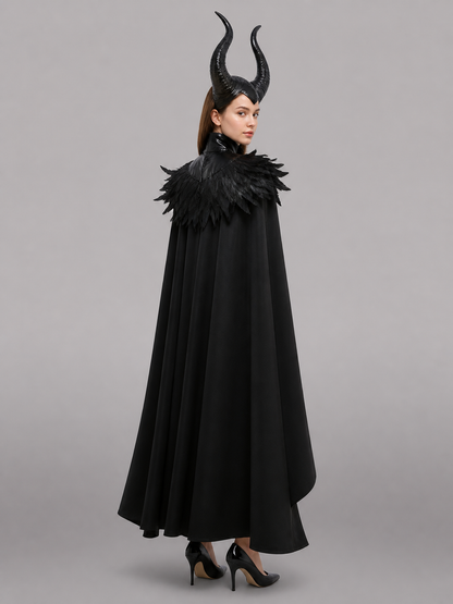 Black Carnival Cloak with Horns and Feathers