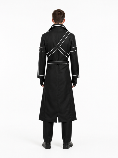 Black Cosplay Costume with White Crisscross Straps back view