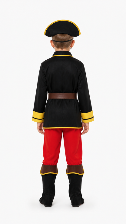Children's pirate costume with hat and eye patch back view