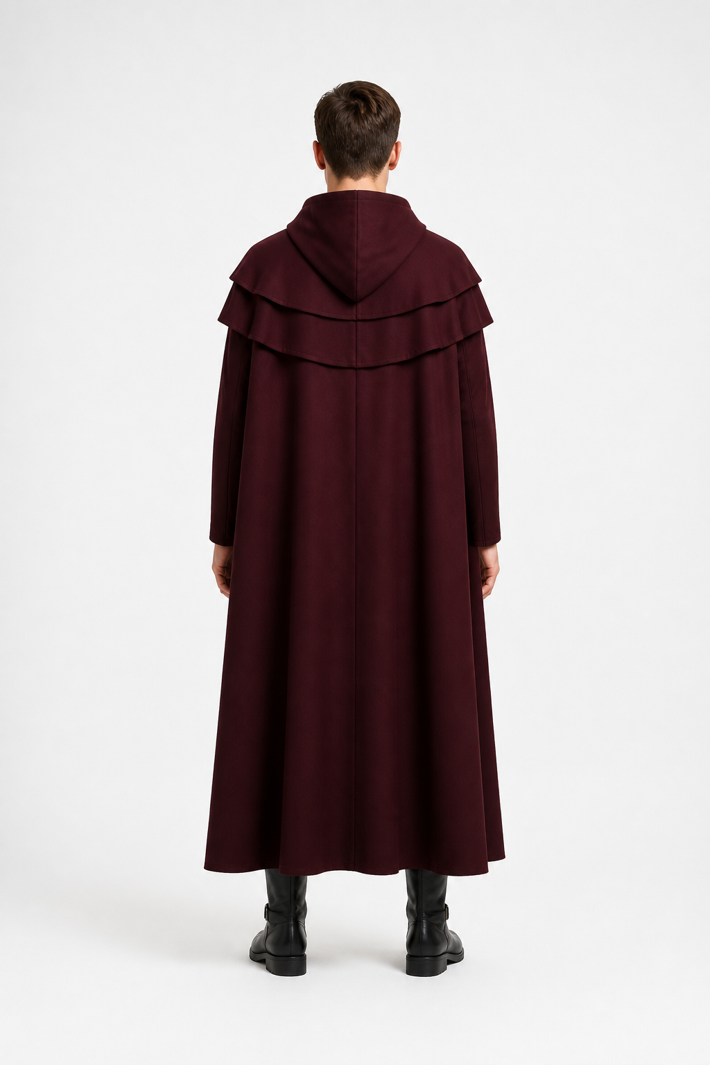 Long Cloak with Hood and Layered Shoulders back view