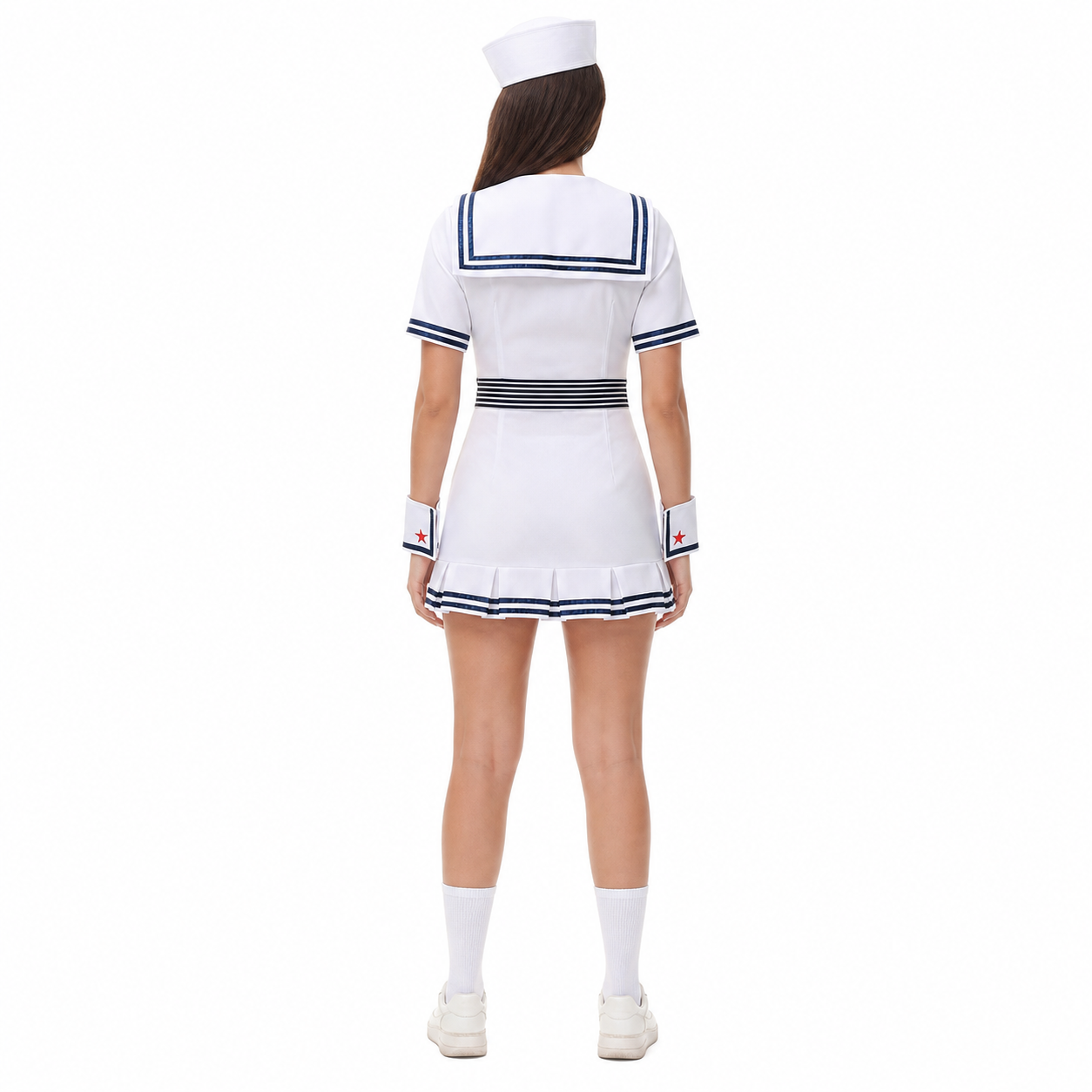 Nautical-Style Costume with Collar and Pleated Skirt back view