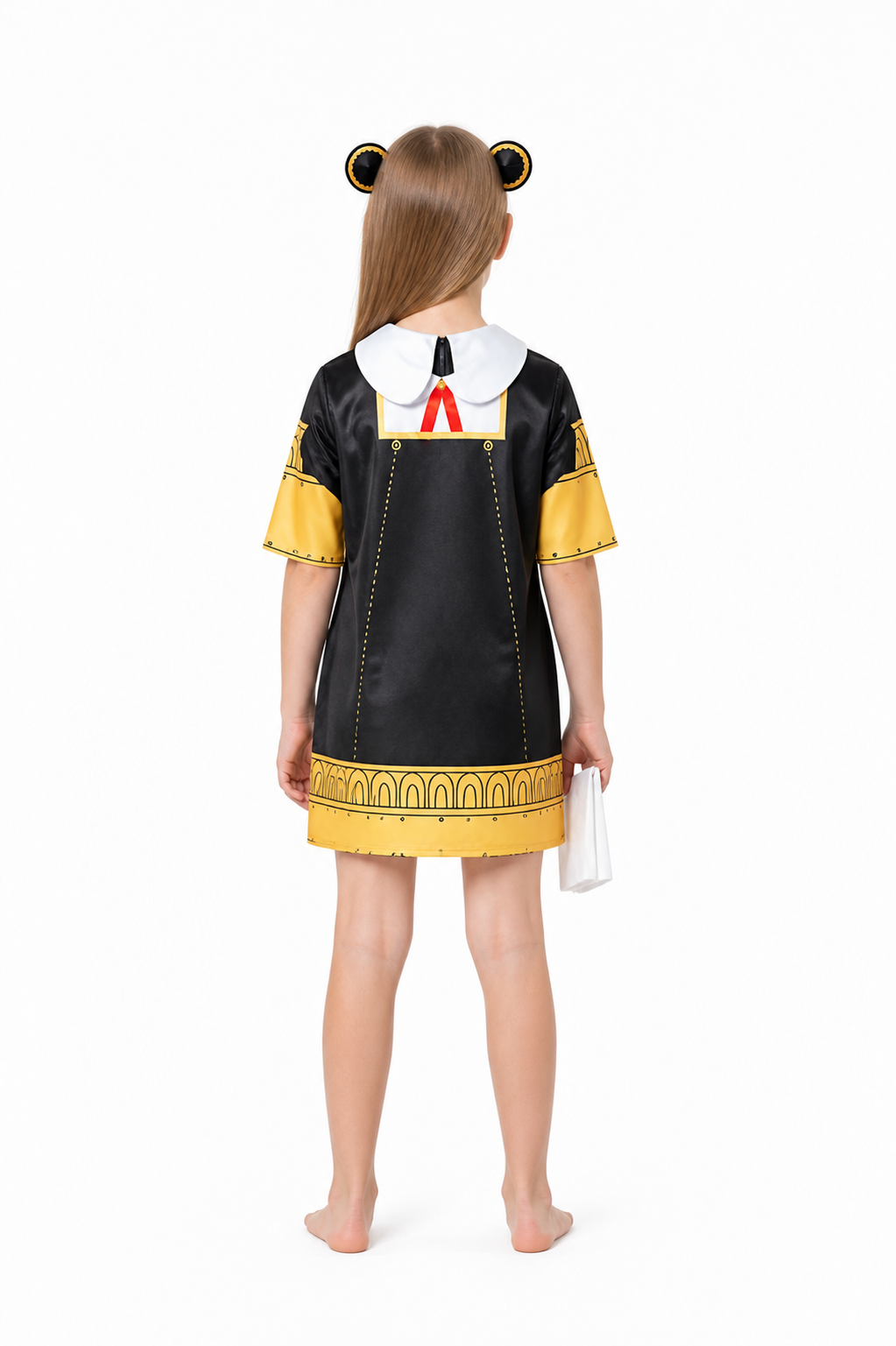 Anya Forger Cosplay Costume, Black Dress with White Collar back view
