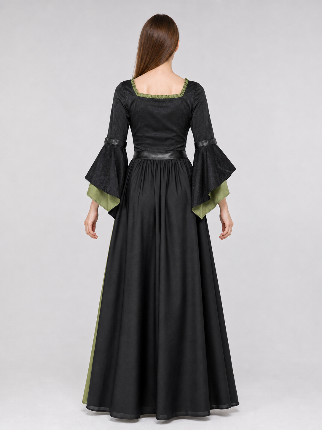 Long Witch-Style Dress with Sleeves and Lace-Up Detail