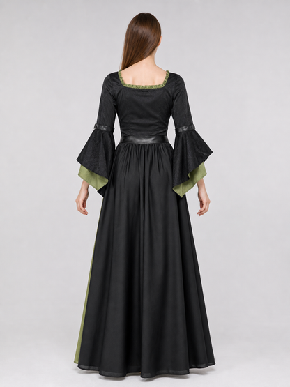 Long Witch-Style Dress with Sleeves and Lace-Up Detail