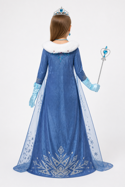 Snow Queen Costume with Sequins and Crown back view