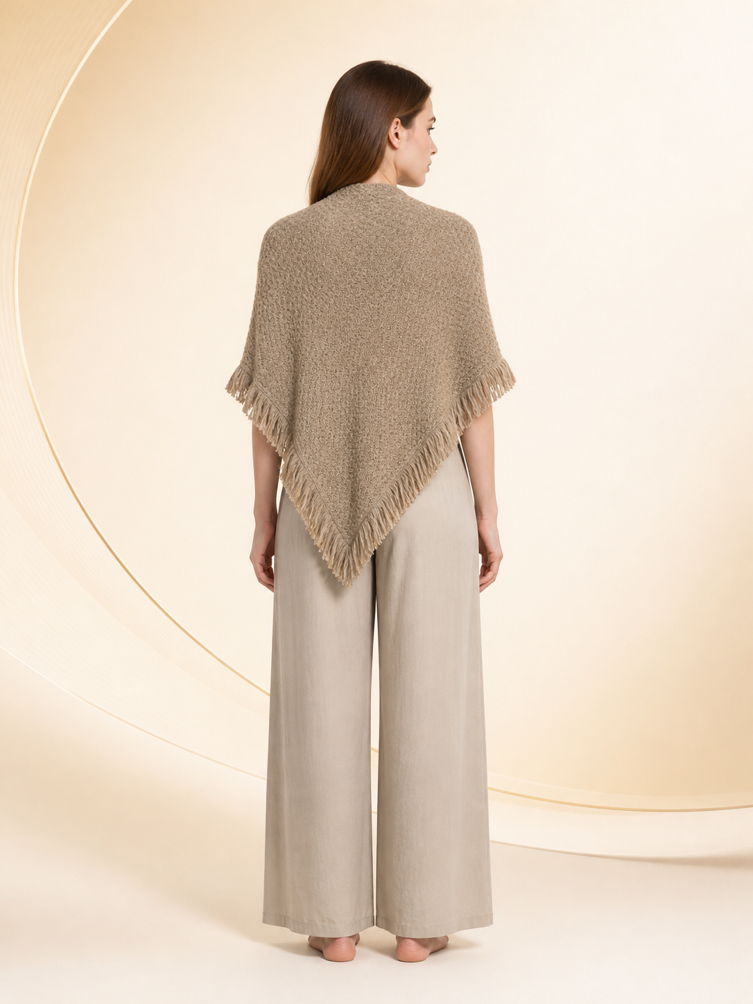 Beige fringed woven costume cape product view 17