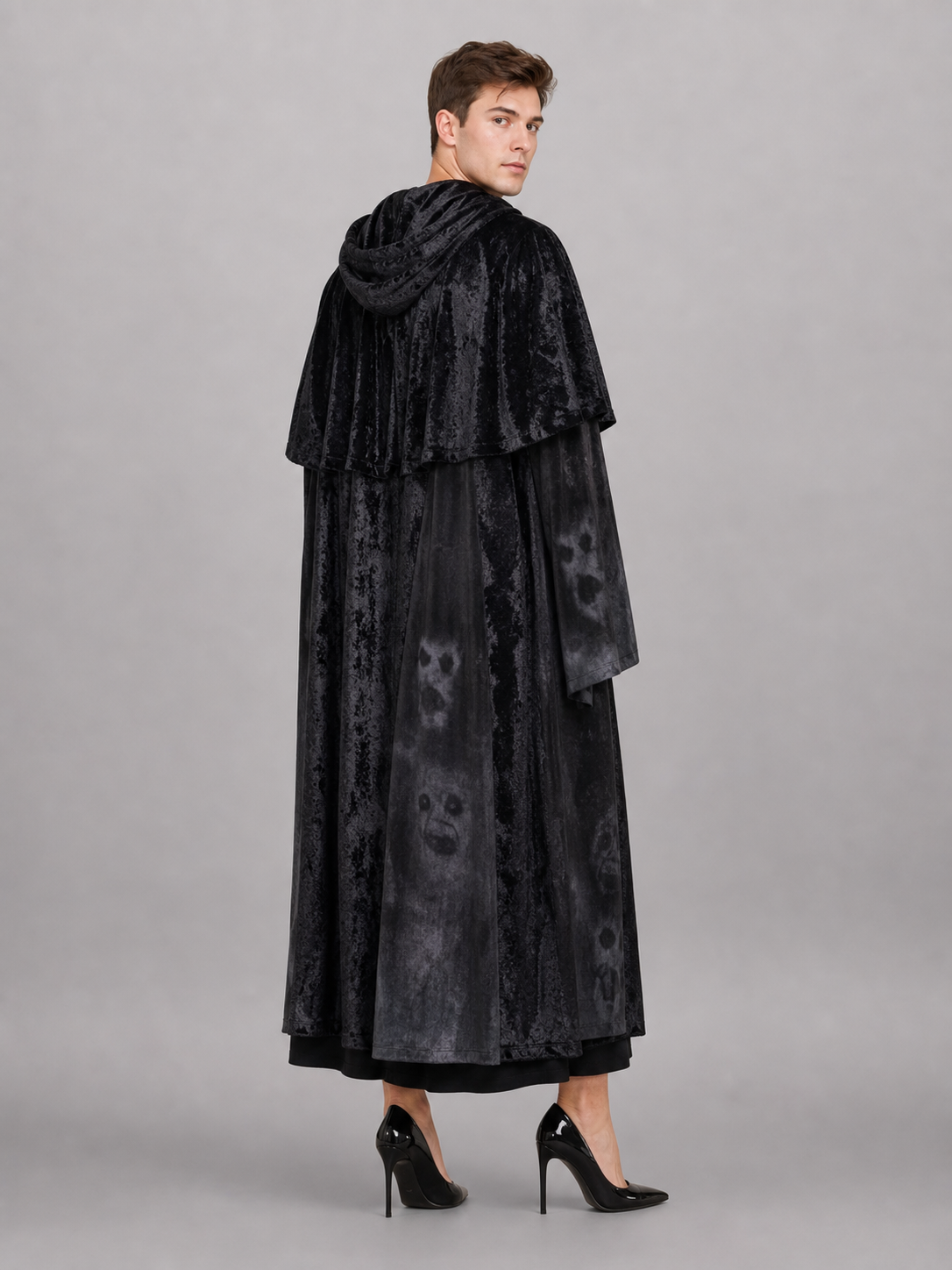 Black Hooded Gothic-Style Carnival Cloak