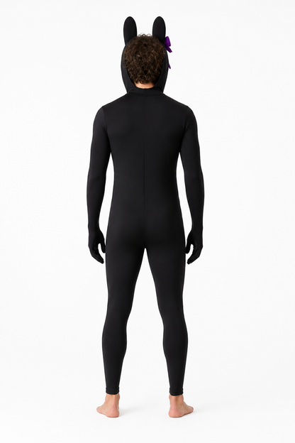 Black Rabbit Bodysuit with Long Ears and Bow back view